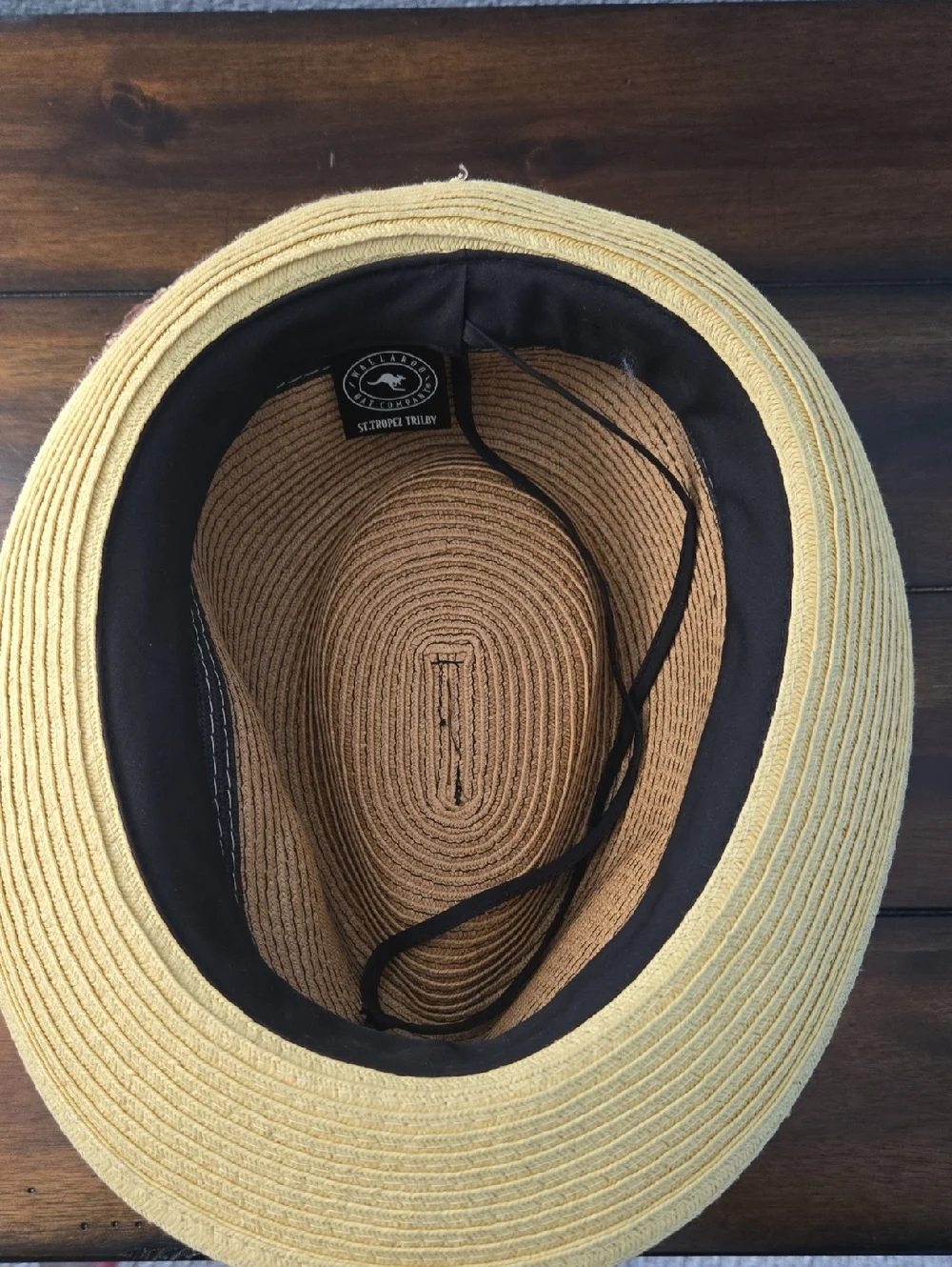 WALLAROO Trilby Two-Tone Paper Braid Fedora Hat Black Band Adjustable UPF50